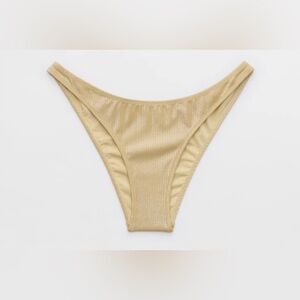 NWT Aerie Metallic Low Rise Cheeky Bikini Bottom in Golden Oak - Size M